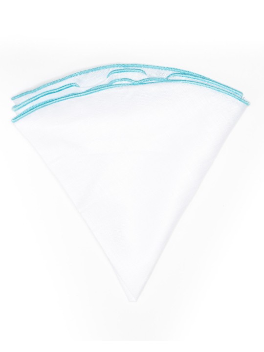 White Linen/Turquoise Trim Linen Pocket Circle